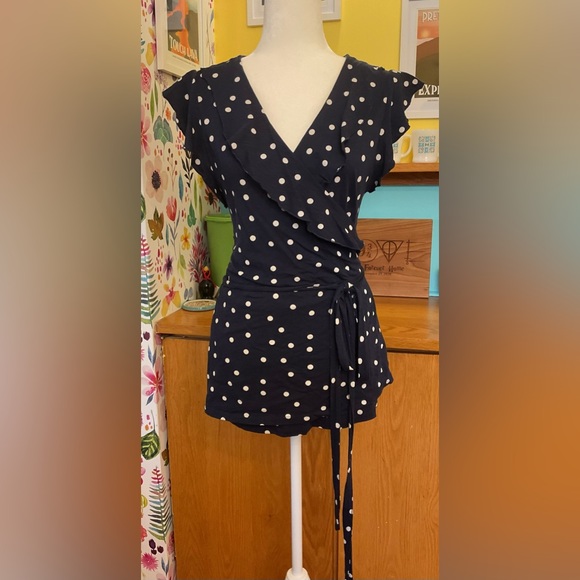 Boden Navy Polka Dot Wrap Blouse - Picture 1 of 5